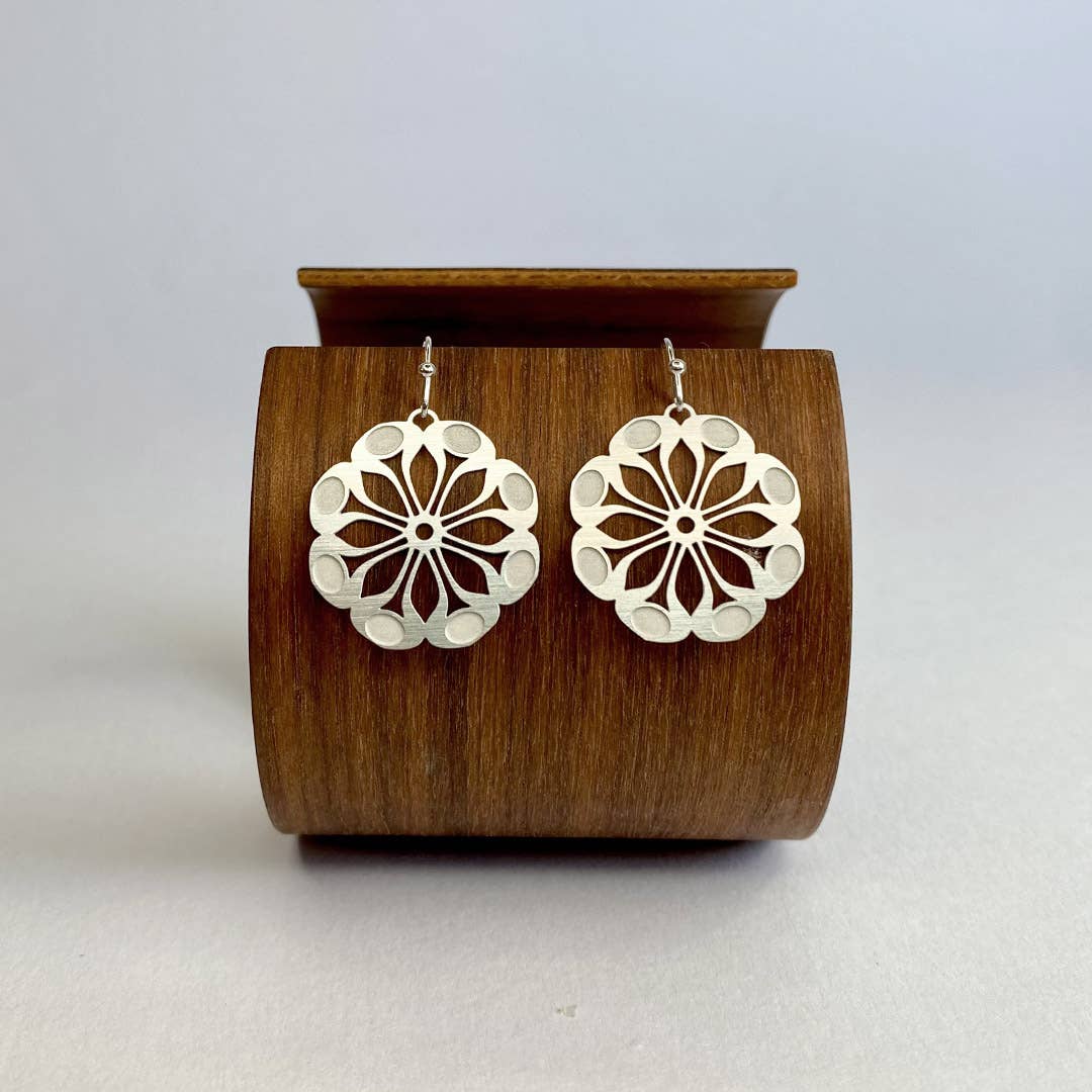 Go Do Good - Wholesale Dangle earrings - Tribe Flower Silver Dangle Hypoallergenic Earrings