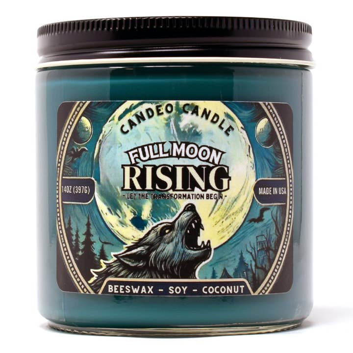 Full Moon Rising, 14oz Soy Candle Jar, Made with Soy Beeswax and Coconut, Halloween for wholesale by Candeo Candle