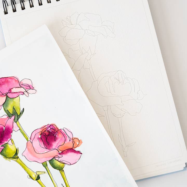 Kreative Haven - Wholesale Sketchbook/Sketchpad - Floral Watercoloring Book - Outlines with Video Tutorials