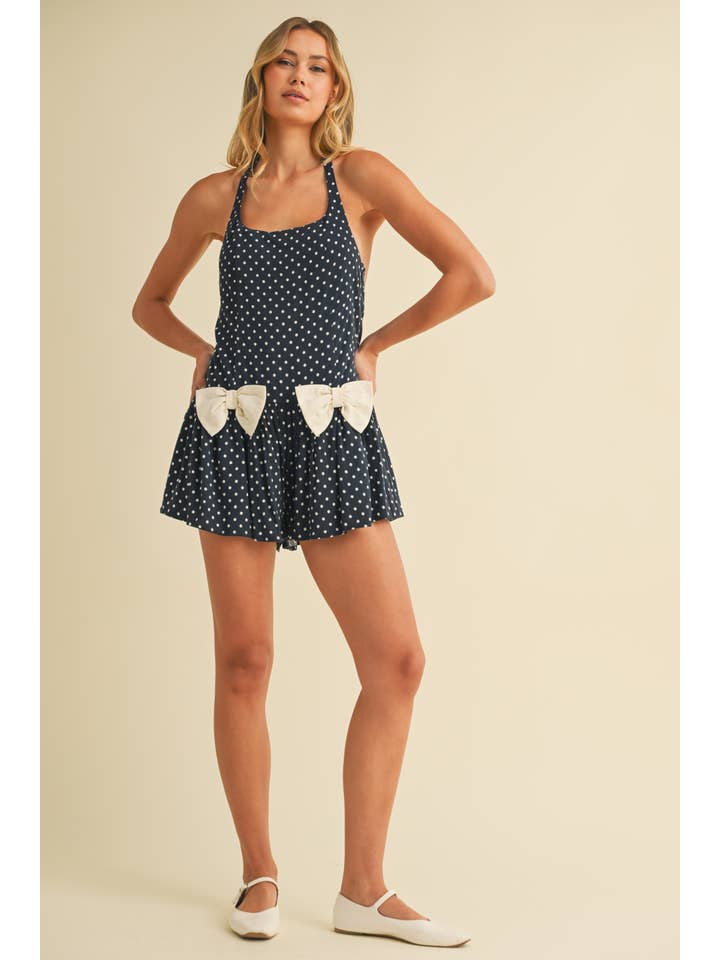 Klesis - Vente Combishort – femme - IR2204 COMBISHORT À POIS AVEC DÉTAILS NŒUD DEVANT1