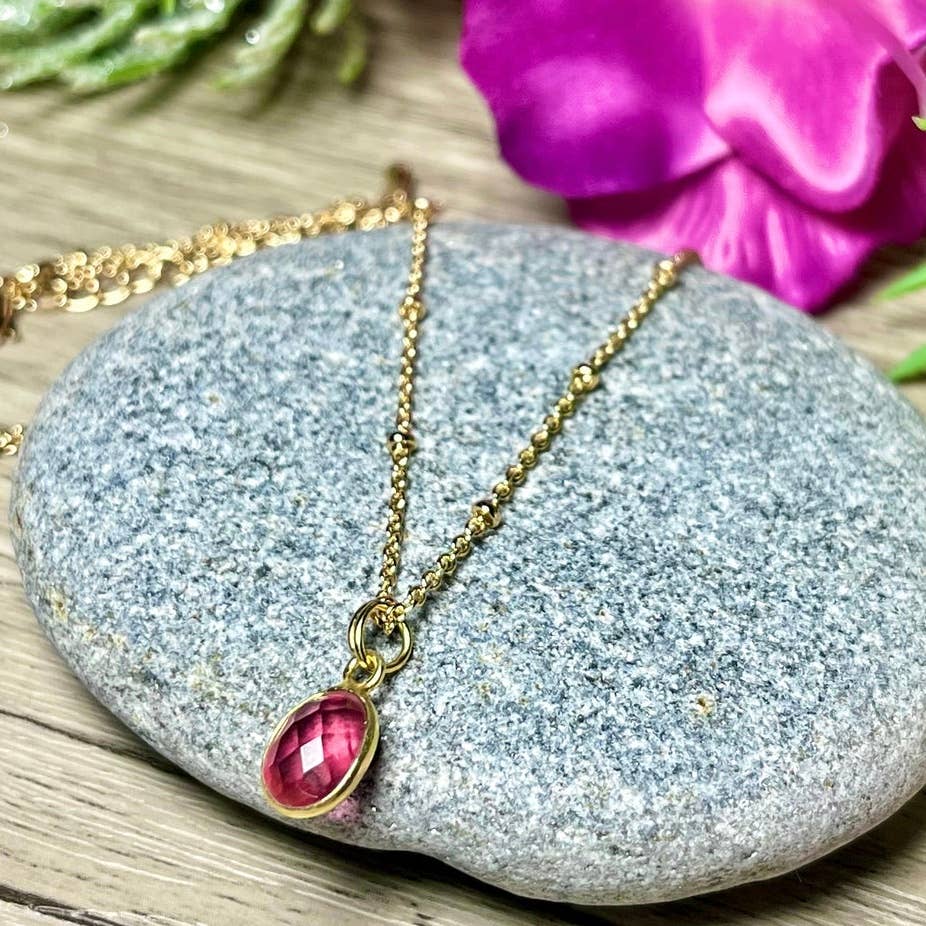 TOURMALYN - Wholesale Pendant/Charm Necklace - Gold plated pink tourmaline stone pendant3