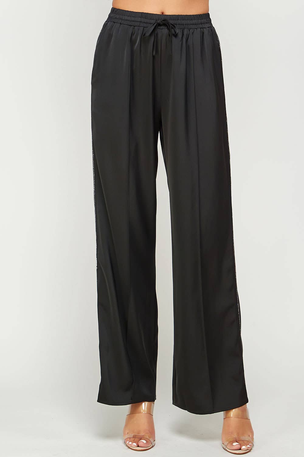 Strut & Bolt - Wholesale Pants - Women's - Rhinestone Trim Satin Track Pants6