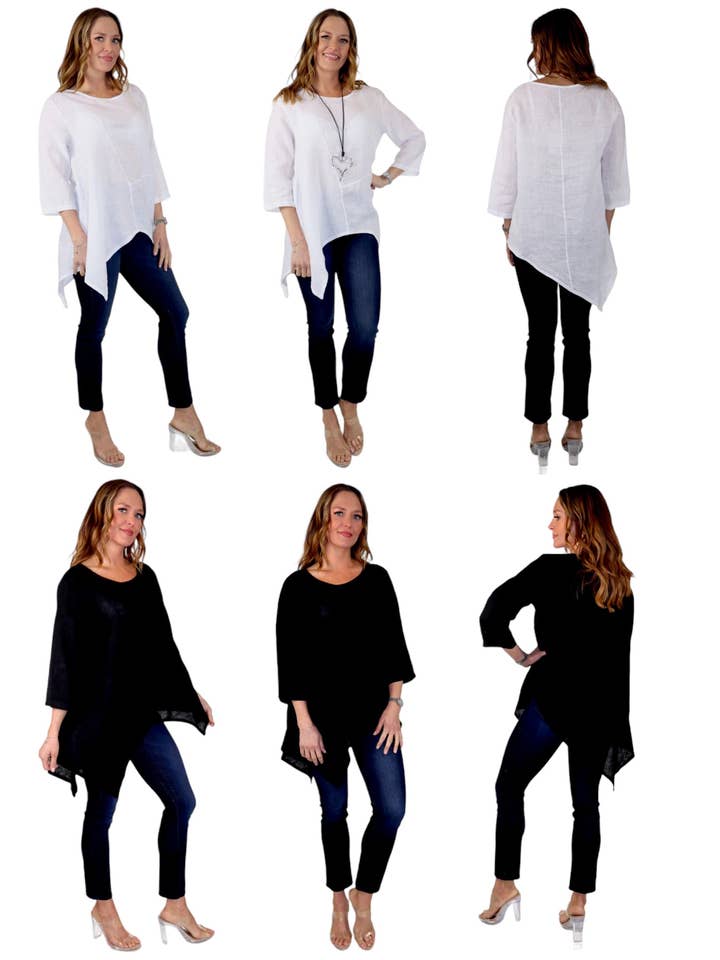 Asymmetrical and artsy pure washed linen women tunic for wholesale by LINEN AND GAUZE