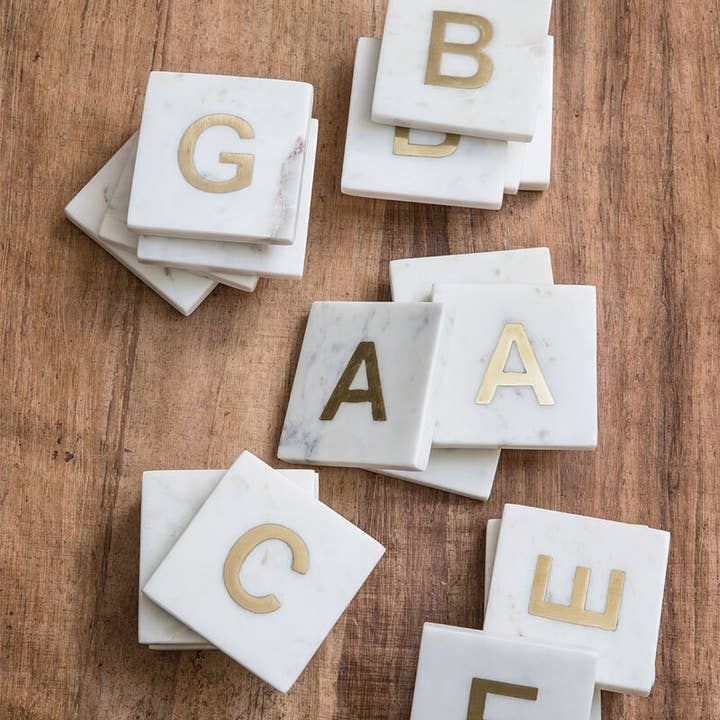 Be Home - Wholesale Coasters - Verona Marble Monogram Coasters Set of 4 - Letter R2