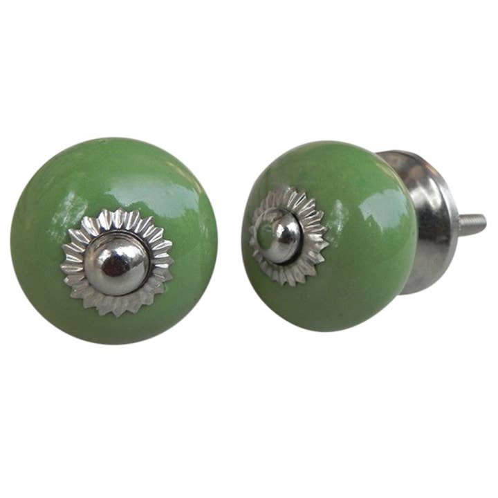 1 Piece Ceramic Green Unique Door Kitchen Knob Pull for wholesale by Daana Paani LLC