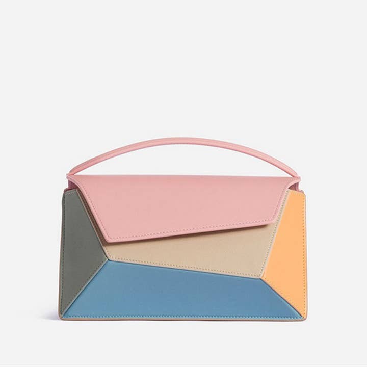 GEOMETRIC CONTRASTING COLOR PATCHWORK HANDL BAG_CWAB1932 for wholesale by ACCITY