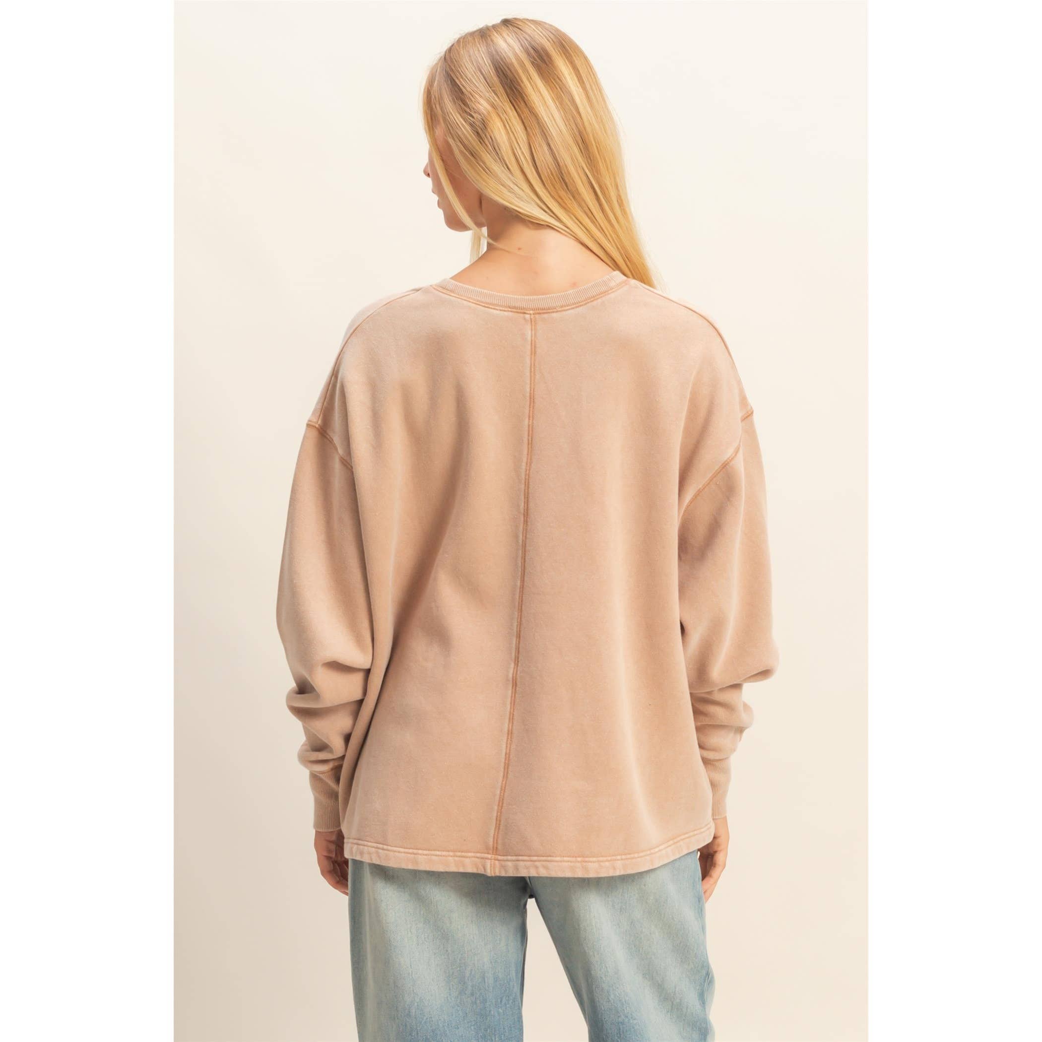 Double Zero - Wholesale Sweatshirt - Women's - Oversized V-Neck Sweatshirt With Raw Edge Detail18
