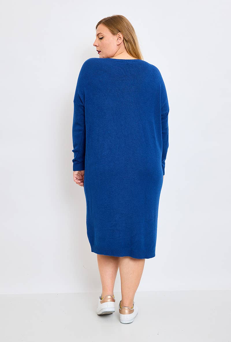 C'MELODIE - Wholesale Dress - Women's - Plus Size V-Neck Knitted Dress4