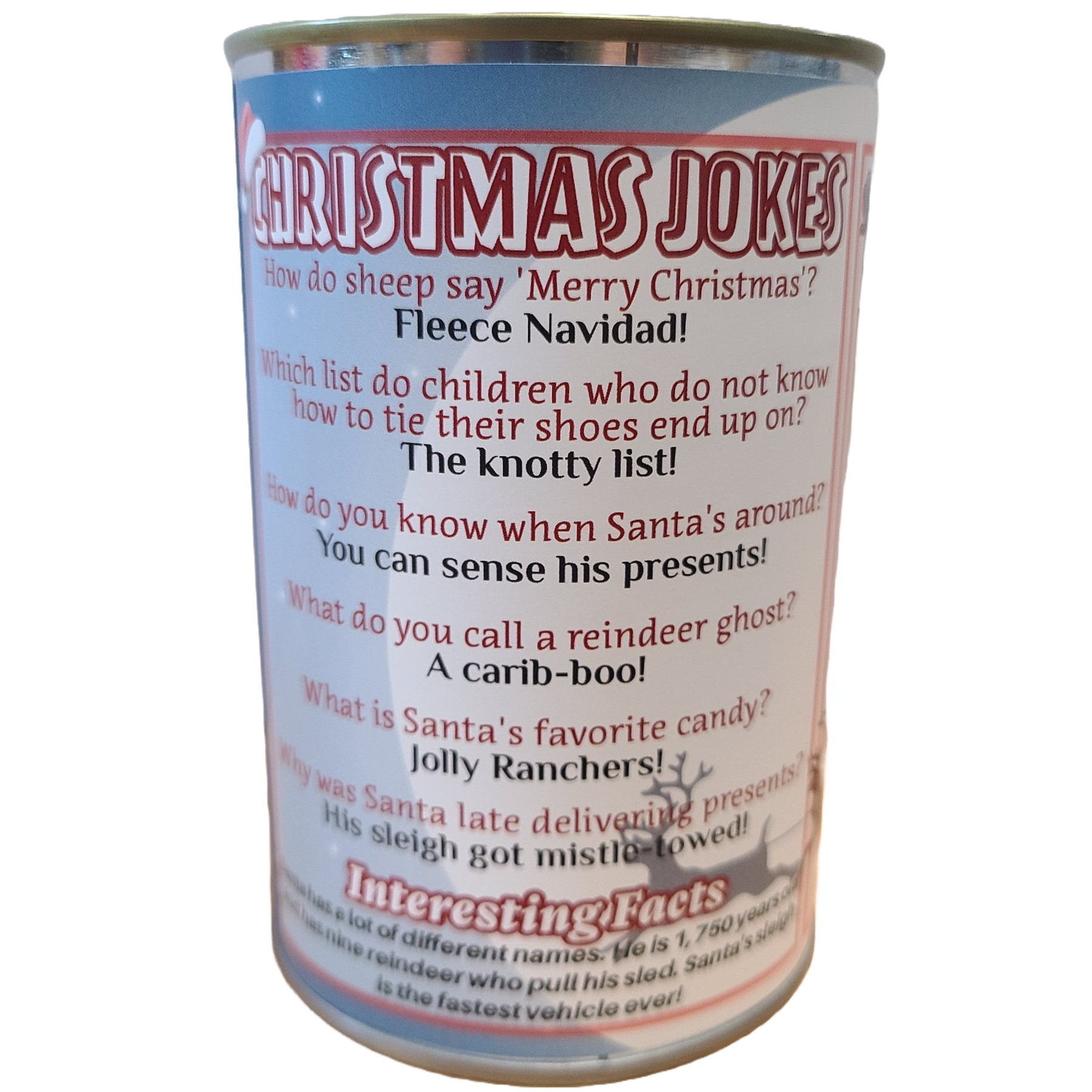 Canned Gifts – wholesale Gag gift/novelty gift – Canned Santa | Plush Jolly St. Nick w/Jokes | Christmas2
