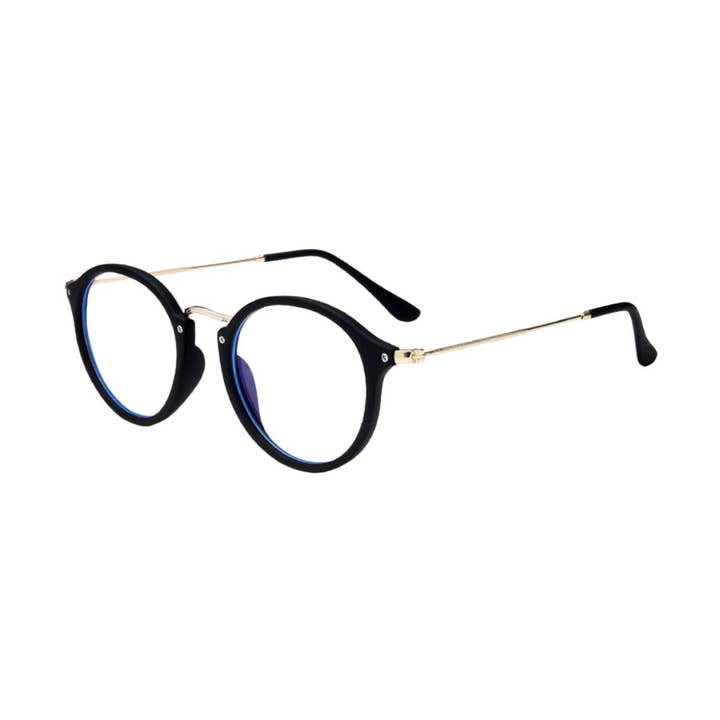 Lunettes rondes classiques anti-lumière bleue Noir – Noir Or pour la vente par V by Vye Eyewear
