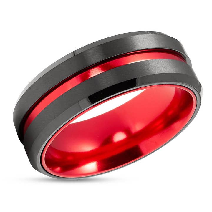 Red Tungsten Wedding Ring - Black Tungsten Ring - Red Wedding Ring - Red Wedding Band for wholesale on Faire