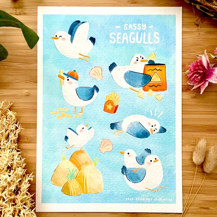 Sassy Seagull Art Print for wholesale by Ellen Stubbings Illustration