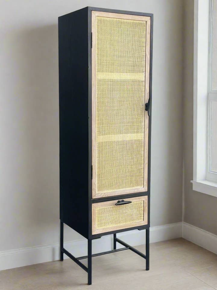 Black Tall Industrial Cane Accent Cabinet for wholesale by Statements by J
