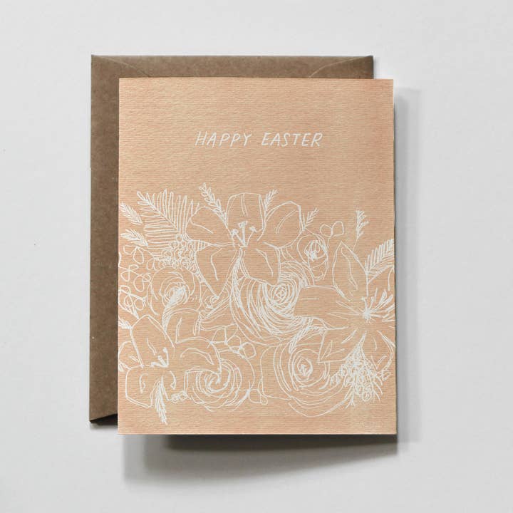 everglow handmade - Wholesale Easter Card - Happy Easter | Spring Holiday Floral Outline Greeting Card1