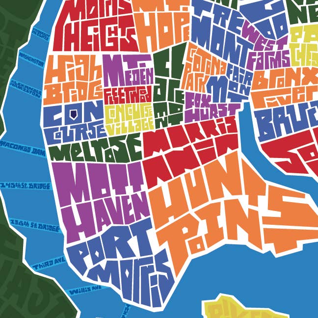 LOST DOG art & frame - Wholesale Art Print - Bronx Neighborhood Type Map7