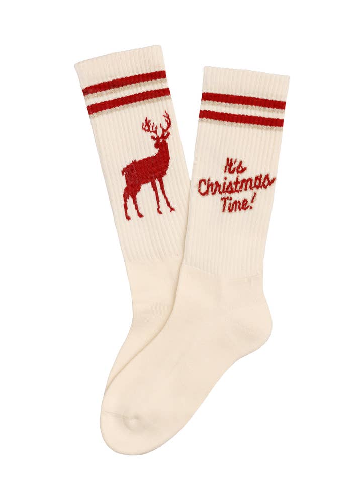 Chaussettes enfants Christmas Time en rouge carmin pour la vente par LOONES