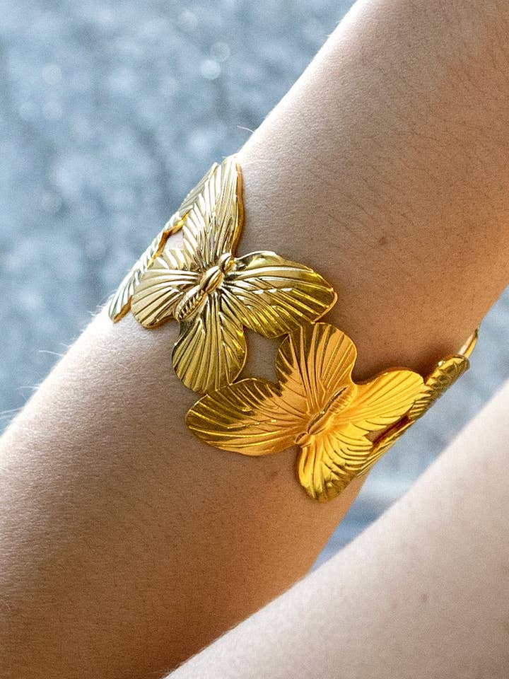 Butterfly Chain Cuff - 18K Gold Plated for wholesale by Peter and June