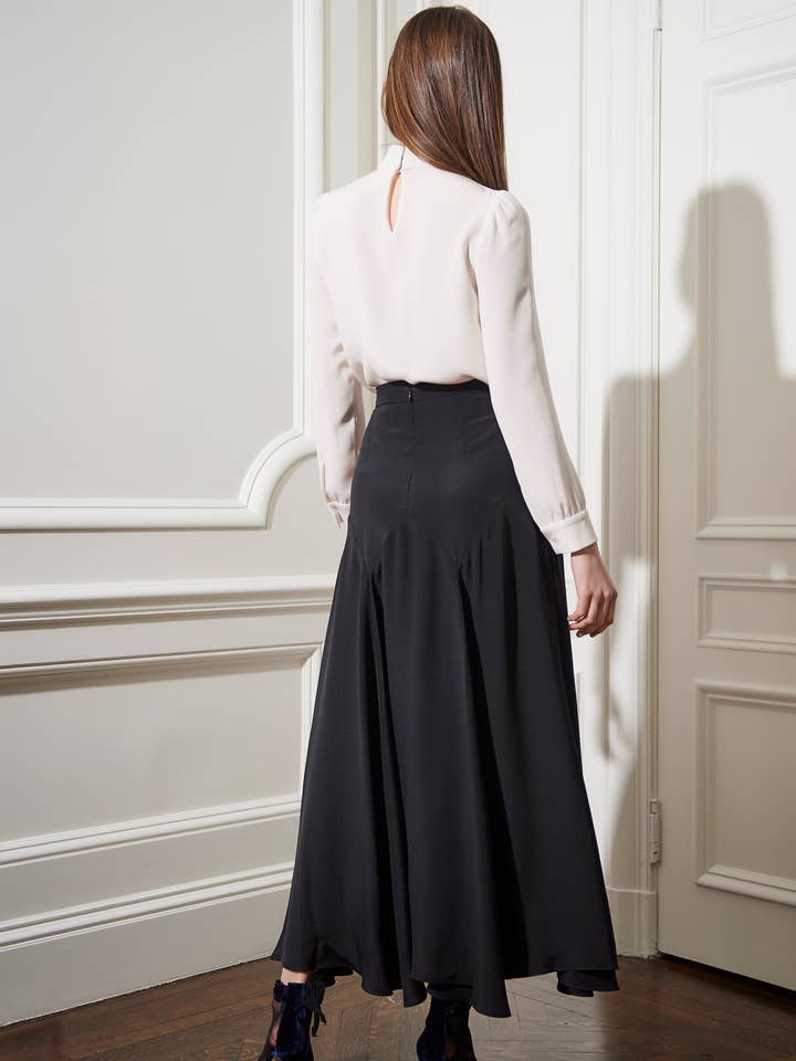 Chemisier The Lady | Blanc | Crêpe de Chine de soie épais pour la vente par Black Iris