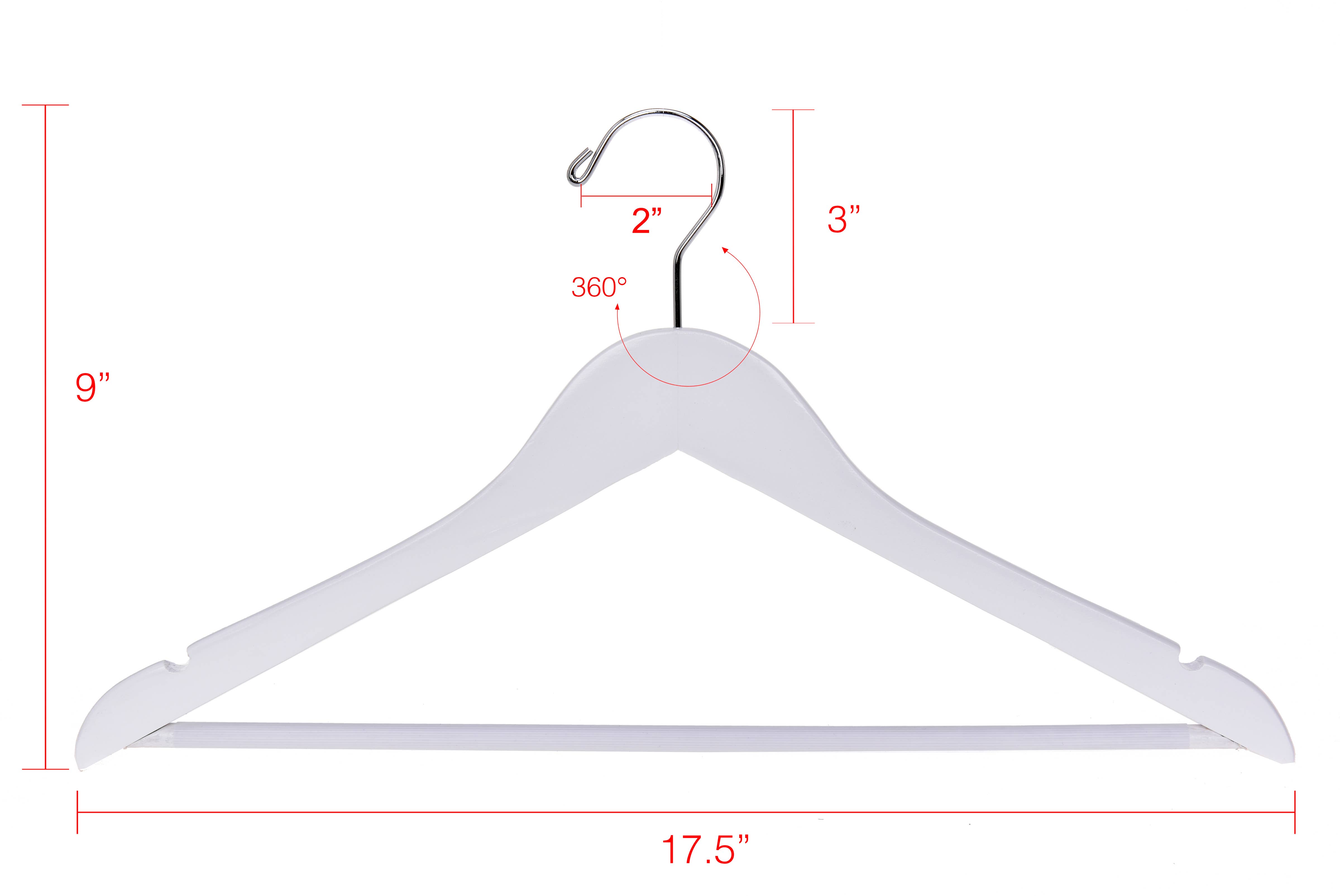 Quality Hangers - Vente Cintres - Cintre en bois semi-incurvé W040, 17,5 pouces, blanc - 802