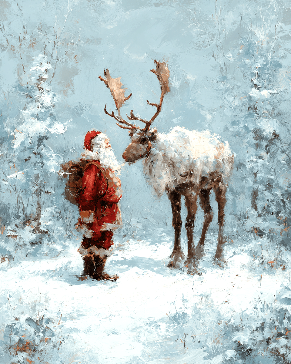 Mowbi - Wholesale Christmas Wall Art - Santa Claus Reindeer Discussion Christmas Art Print - 8"x10" Artwork0