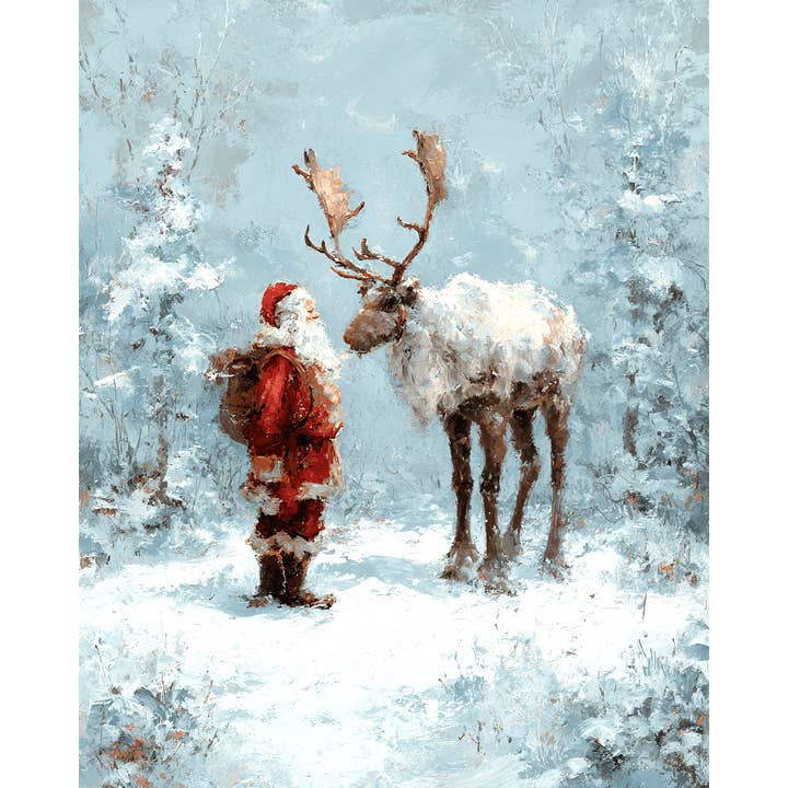 Mowbi - Wholesale Christmas Wall Art - Santa Claus Reindeer Discussion Christmas Art Print - 8"x10" Artwork