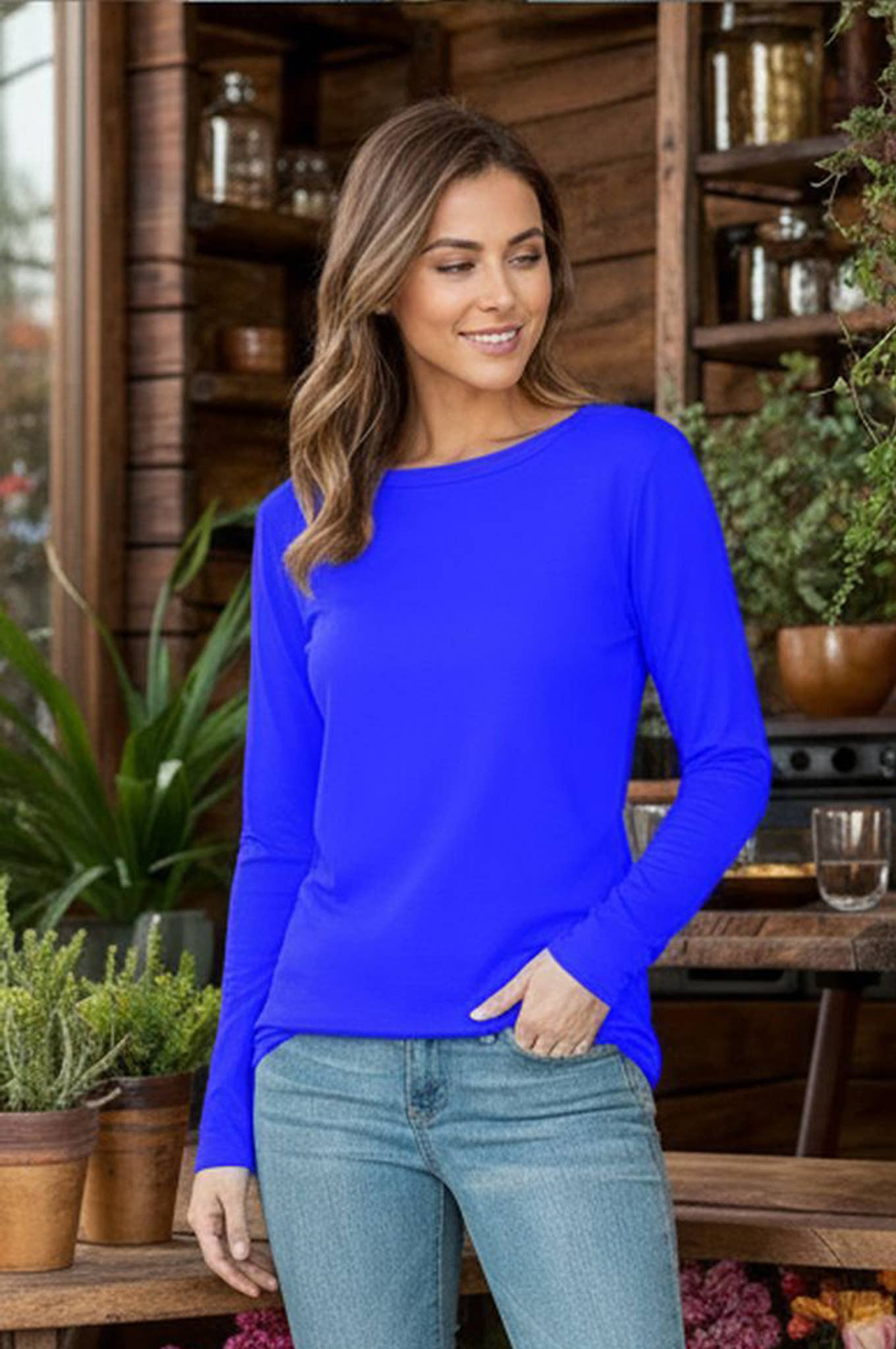 Burgundy Apparel - Wholesale Tunic - Women's - ROUNDED BOTTOM SOLID BASIC LONG SLEEVE TOP17