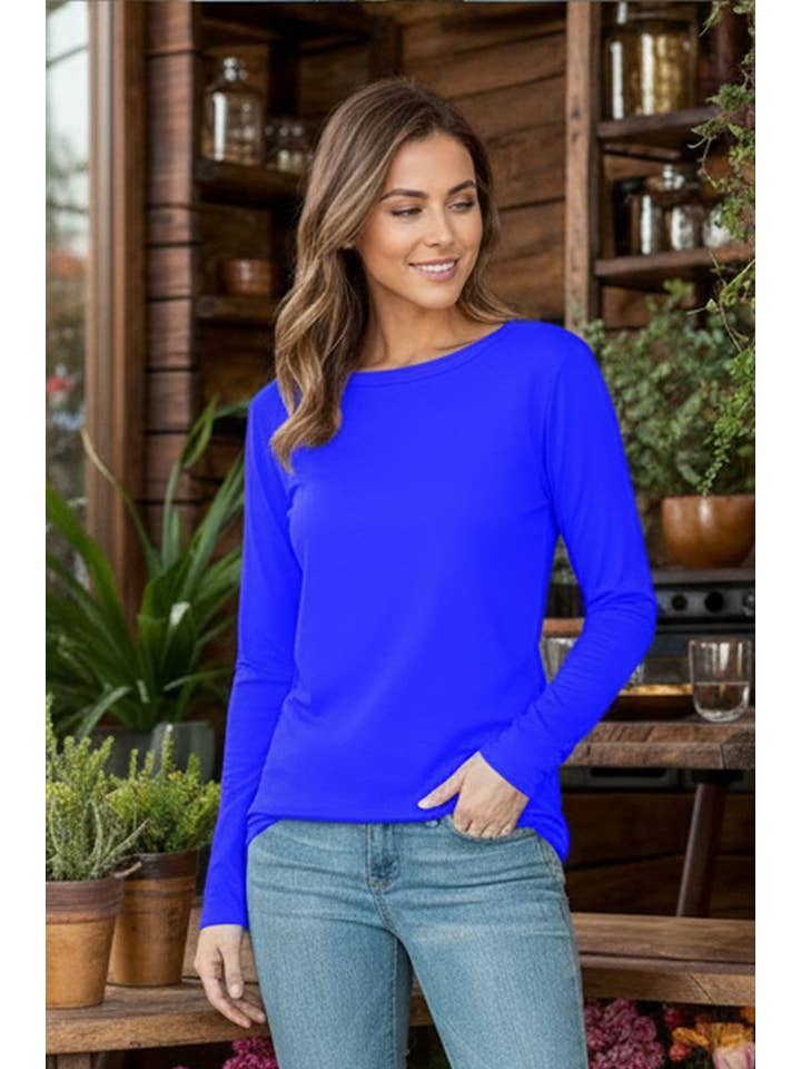 Burgundy Apparel - Wholesale Tunic - Women's - ROUNDED BOTTOM SOLID BASIC LONG SLEEVE TOP17