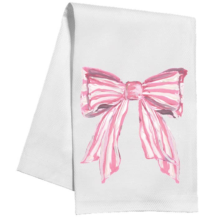 Pink Striped Bow Kitchen Towel for wholesale by RosanneBeck Collections
