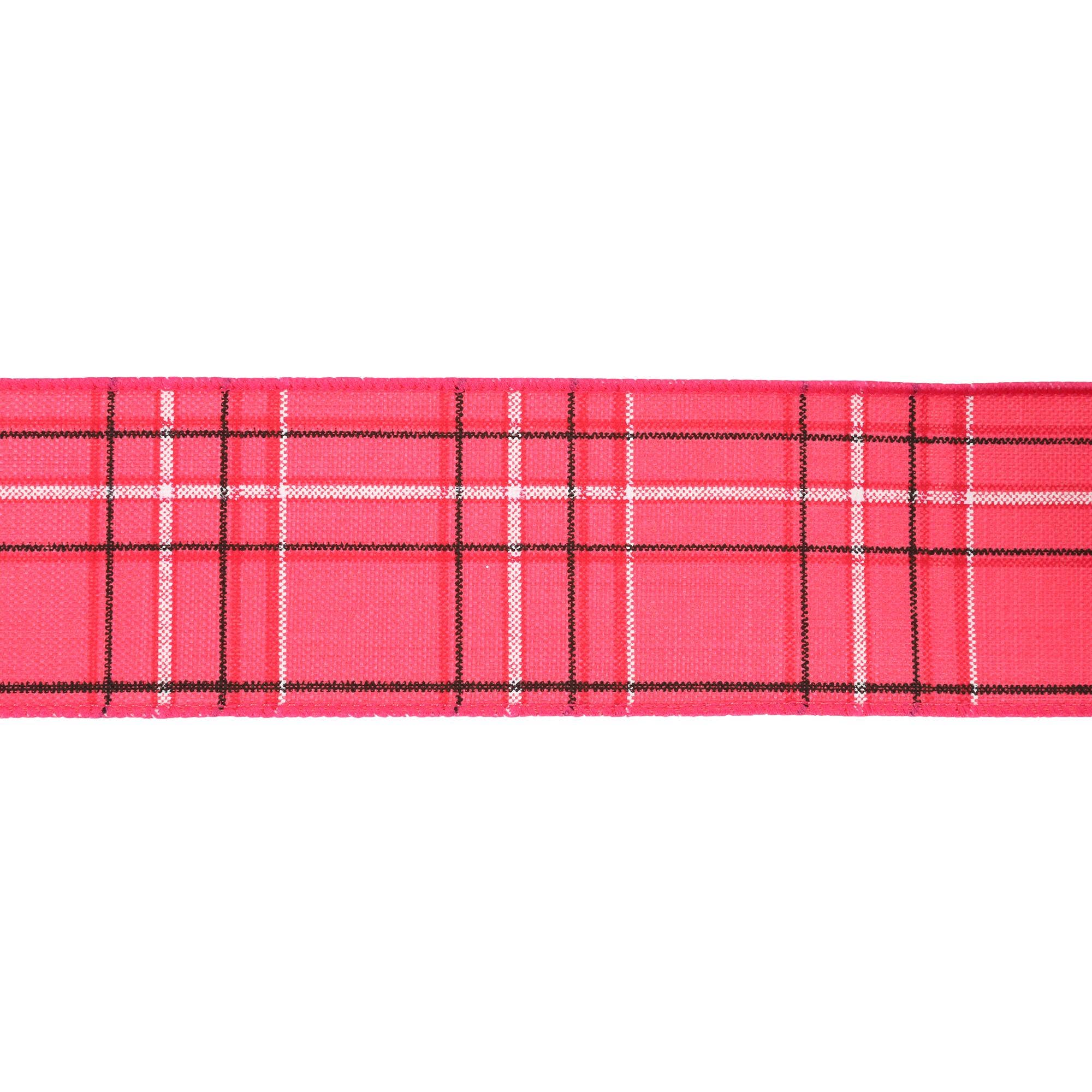 LA Ribbons Wholesale – Engroshandel Bånd – Kablet bånd | Hot pink/Spring Plaid | 10 Yard Roll8