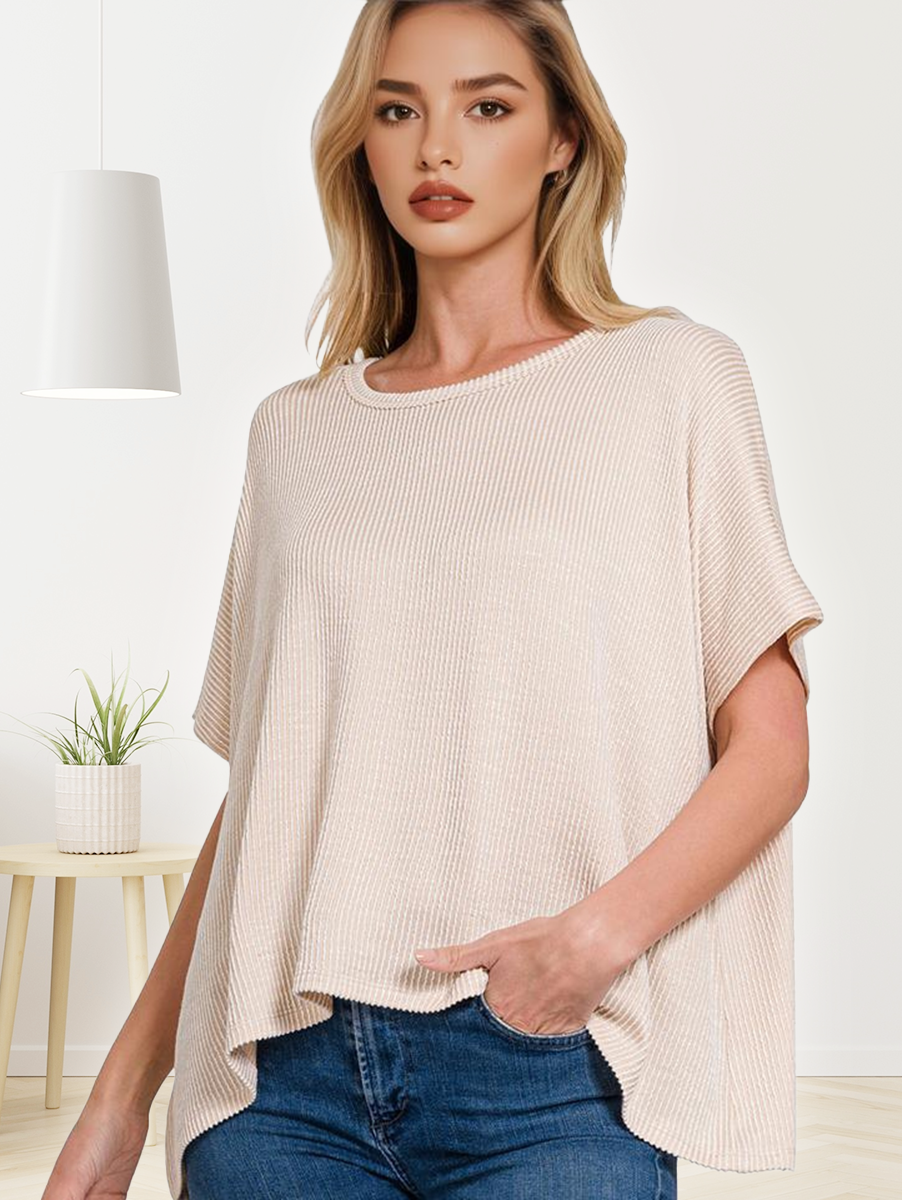 42POPS - Venta al por mayor Jersey corto de punto - Mujer - Top de canalé de cordón a rayas de espiga oversize23