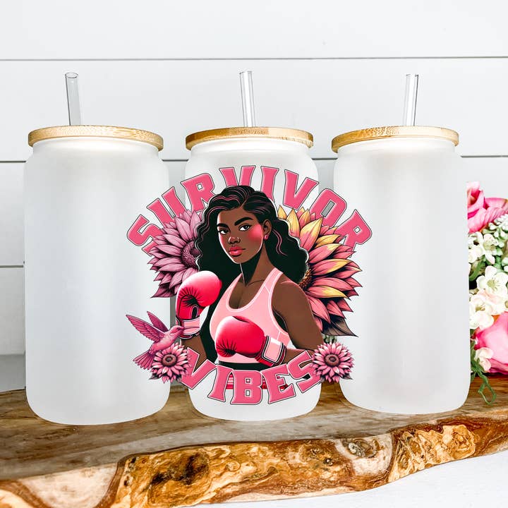 Glazen beker van matglas voor aandacht voor borstkanker voor wholesale door Lily's Craftory