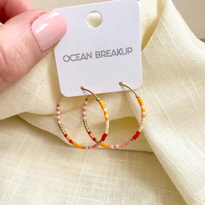 Ocean Breakup – wholesale Hoop earrings – Bright Beaded Gold Hoops Earrings3