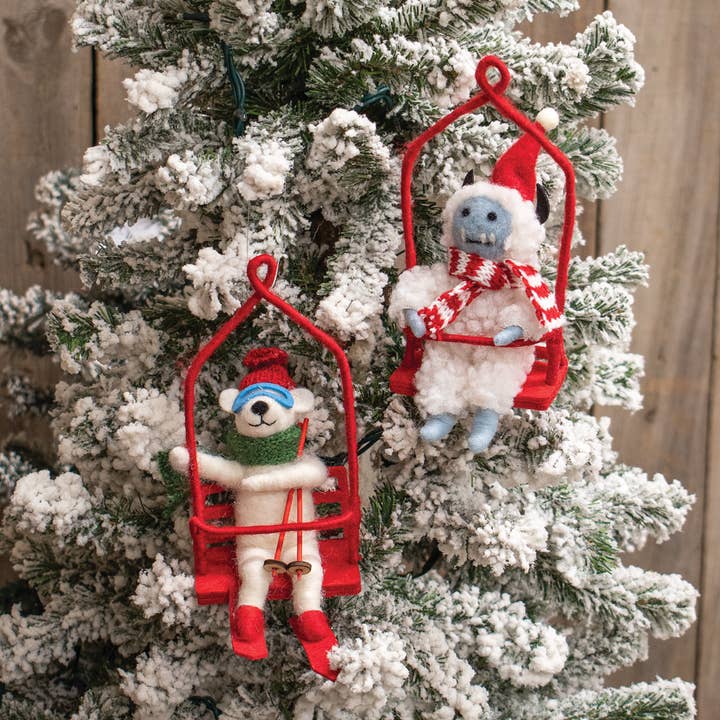 Bright Ideas - Wholesale Ornament - Ski Lift Polar Bear Felted Ornament2
