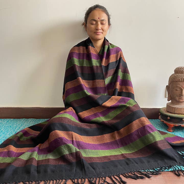 Green Frog India – wholesale Prydnadsfilt – Handvävd Himalaya Pure Wool Yoga- och Meditationsfilt5