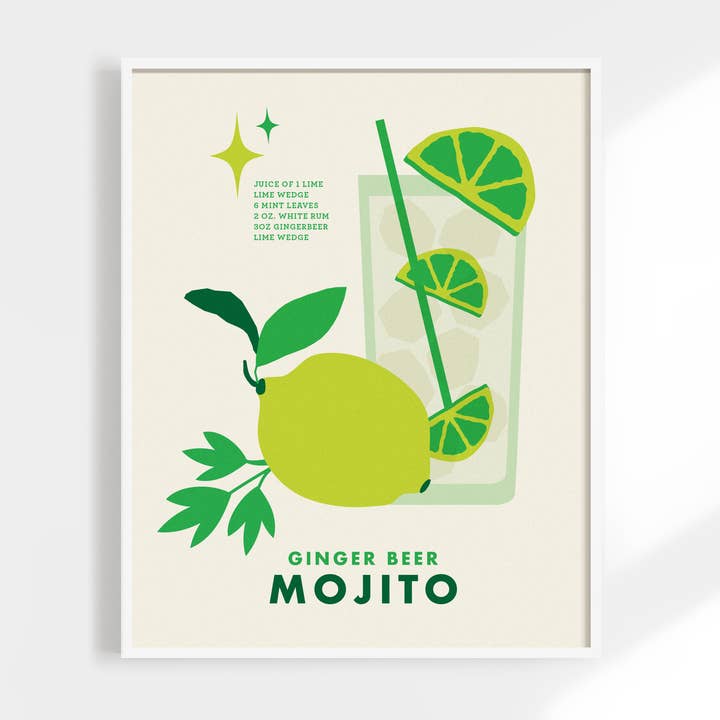 Stampa Cocktail Mojito - Decorazione Minimalista per Cucina/Carrello Bar per la vendita all'ingrosso da parte di Kuku Studio