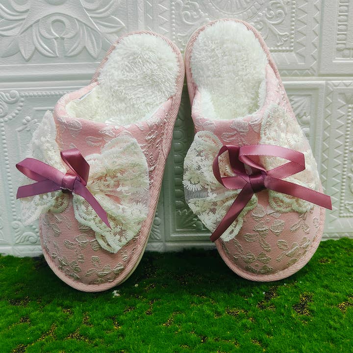 SWEET LACE BOWKNOT COTTON NON-SLIP SLIPPERS_CWMM2950 for wholesale by ACCITY