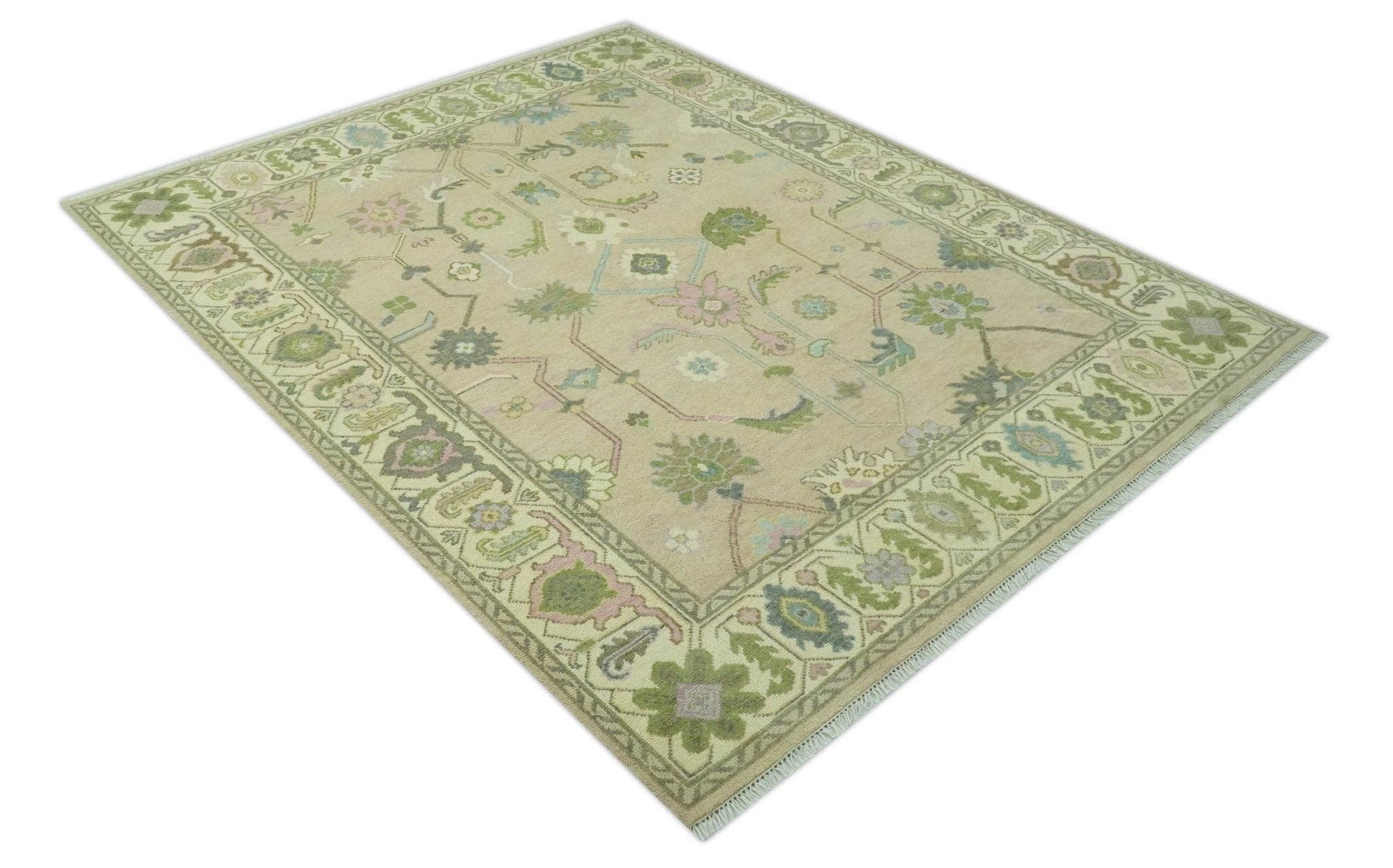The Rug Decor, Inc. – wholesale Matta – Skräddarsydd beige och grön handknuten traditionell orientalisk Oushak-matta i ull2