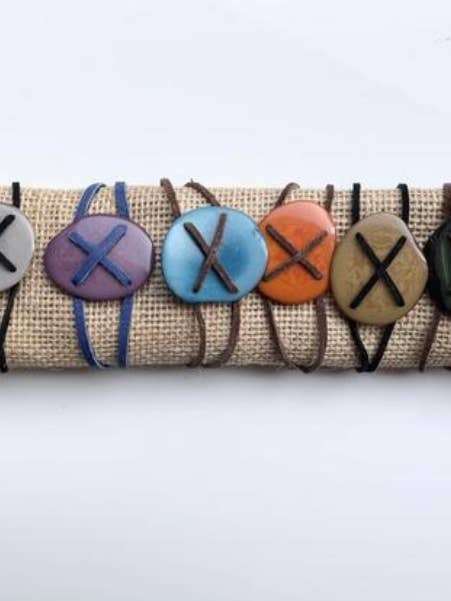 Tagua Center Piece With Leather Crisscross Design for wholesale by Veronica Riley Martens