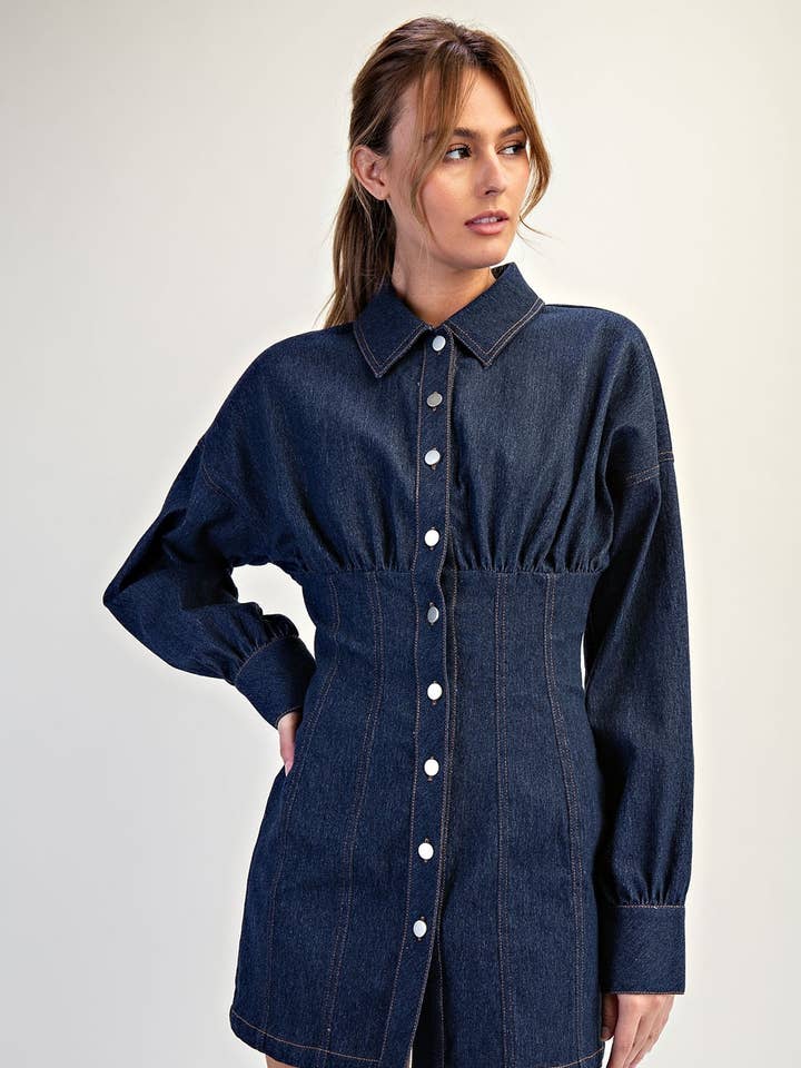 Drop Shoulder Denim Shirt Mini Dress for wholesale by Edit by Nine