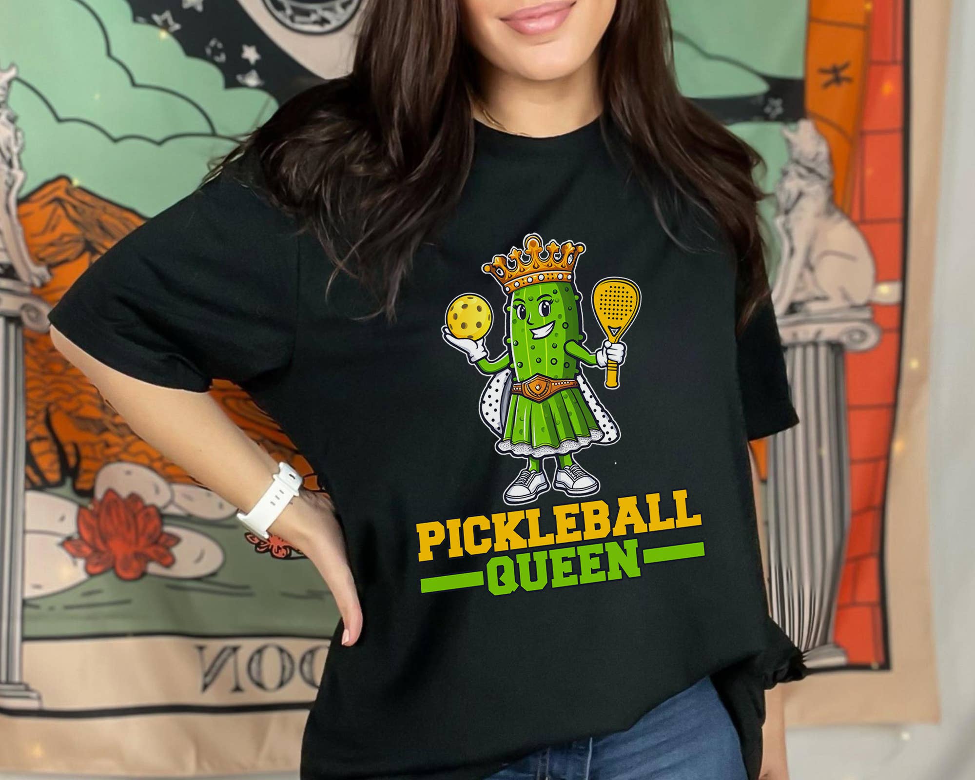 Vivtrek - Vente T-shirt sérigraphié – femme - Adorable t-shirt Pickleball Queen avec pagaies1