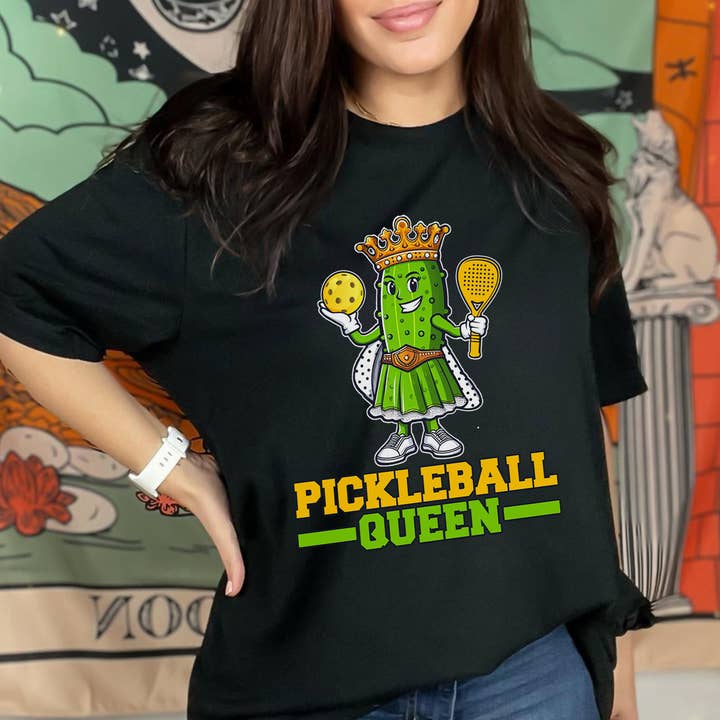 Vivtrek - Wholesale Screen Printed T-Shirt - Women's - Cute Pickleball Queen with paddleball Paddles T-shirt1