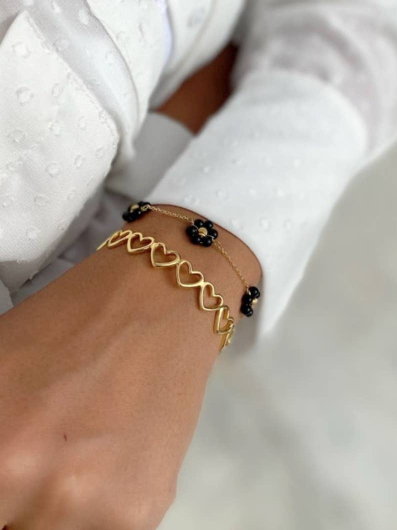 Christina Christi - Wholesale Bangle Bracelet - Gold Dainty Flower Bracelet, Heart Bangle, Gold Bracelets3