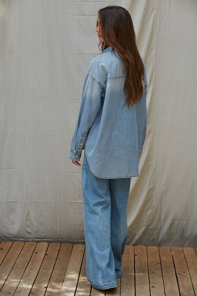 L9120 | Woven Cotton Chambray Denim Button-Down Shirt for wholesale on Faire3