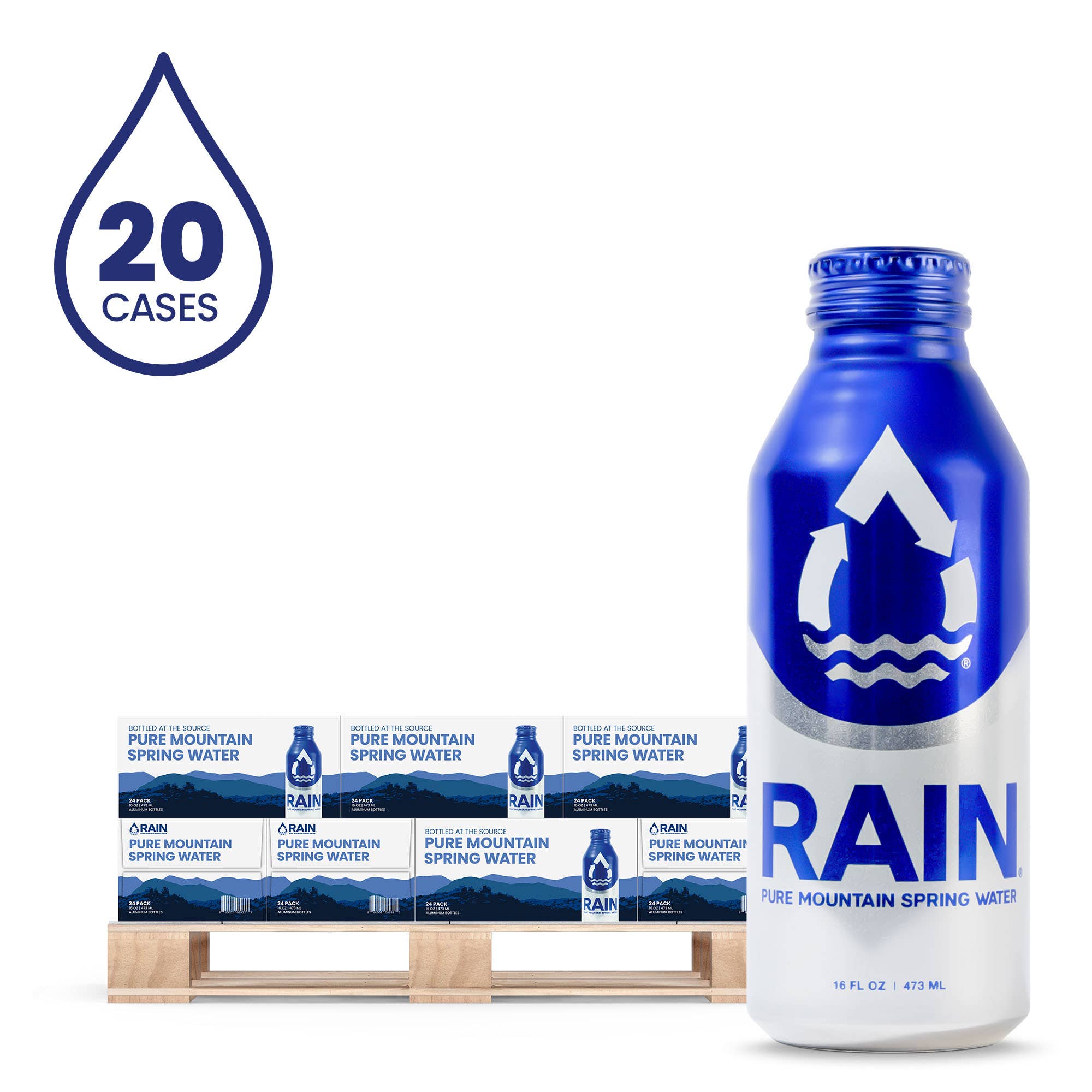 RAIN Pure Mountain Spring Water - Wholesale Sparkling Water - Quarter-pallet (20 cases) RAIN 16oz Spring Water0