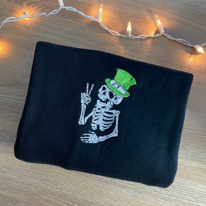 St. Patricks Day Skeleton, Spooky, Shamrock, Irish, Crewneck for wholesale by Heaven City LLC