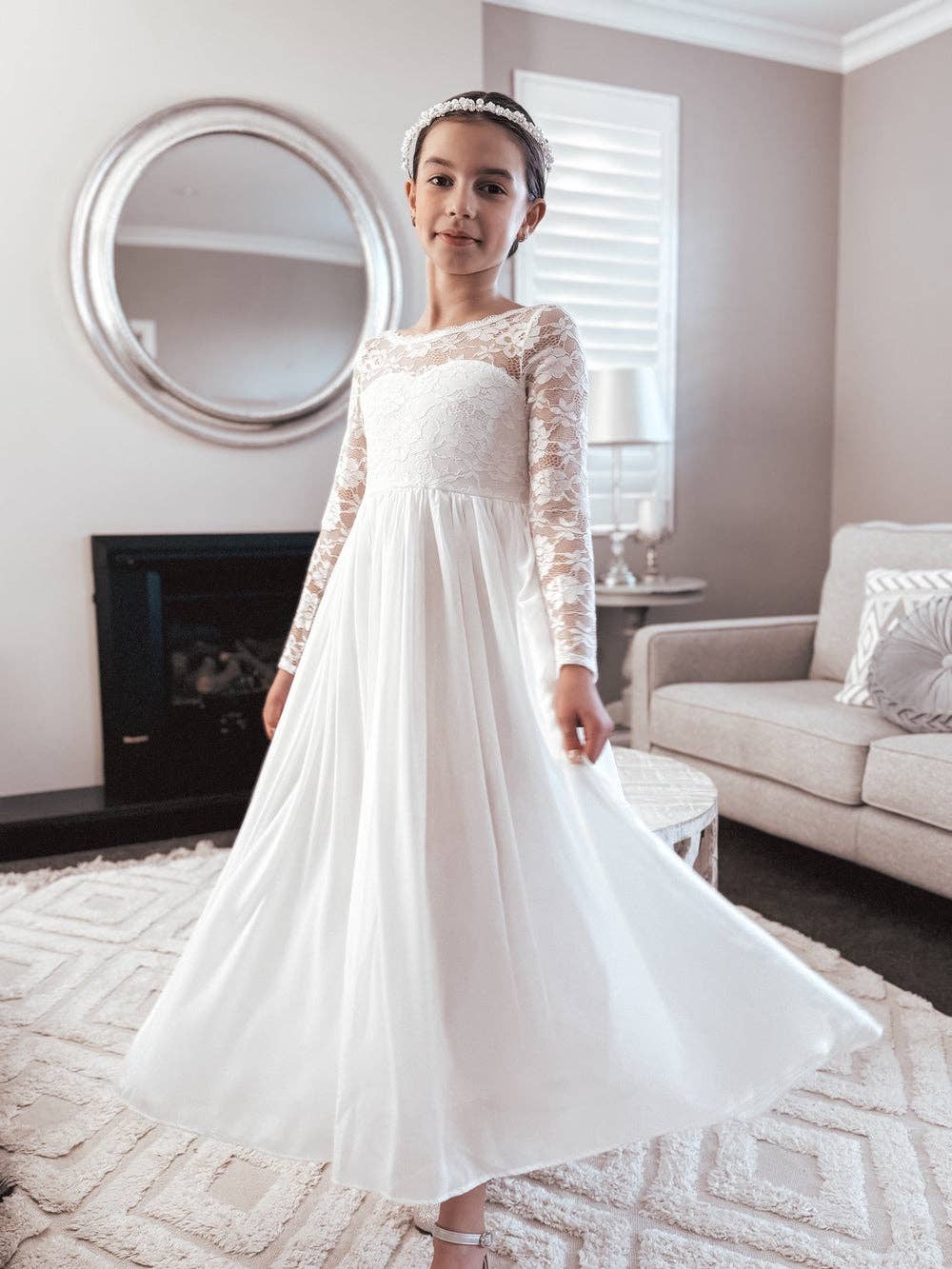 A Little Lacey - Wholesale Dress - Kids - Hailey Girls Long Sleeve White Lace Dress1