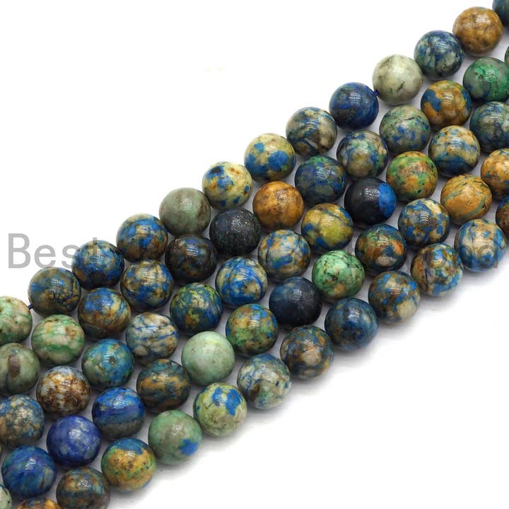 High Quality Natural Chryscolla Lapis Round Smooth Beads,6mm/8mm/10mm/12mm beads,Green Blue Brown Gemstone, 15.5inch strand, SKU#U433 for wholesale by BestBeads&Beyond