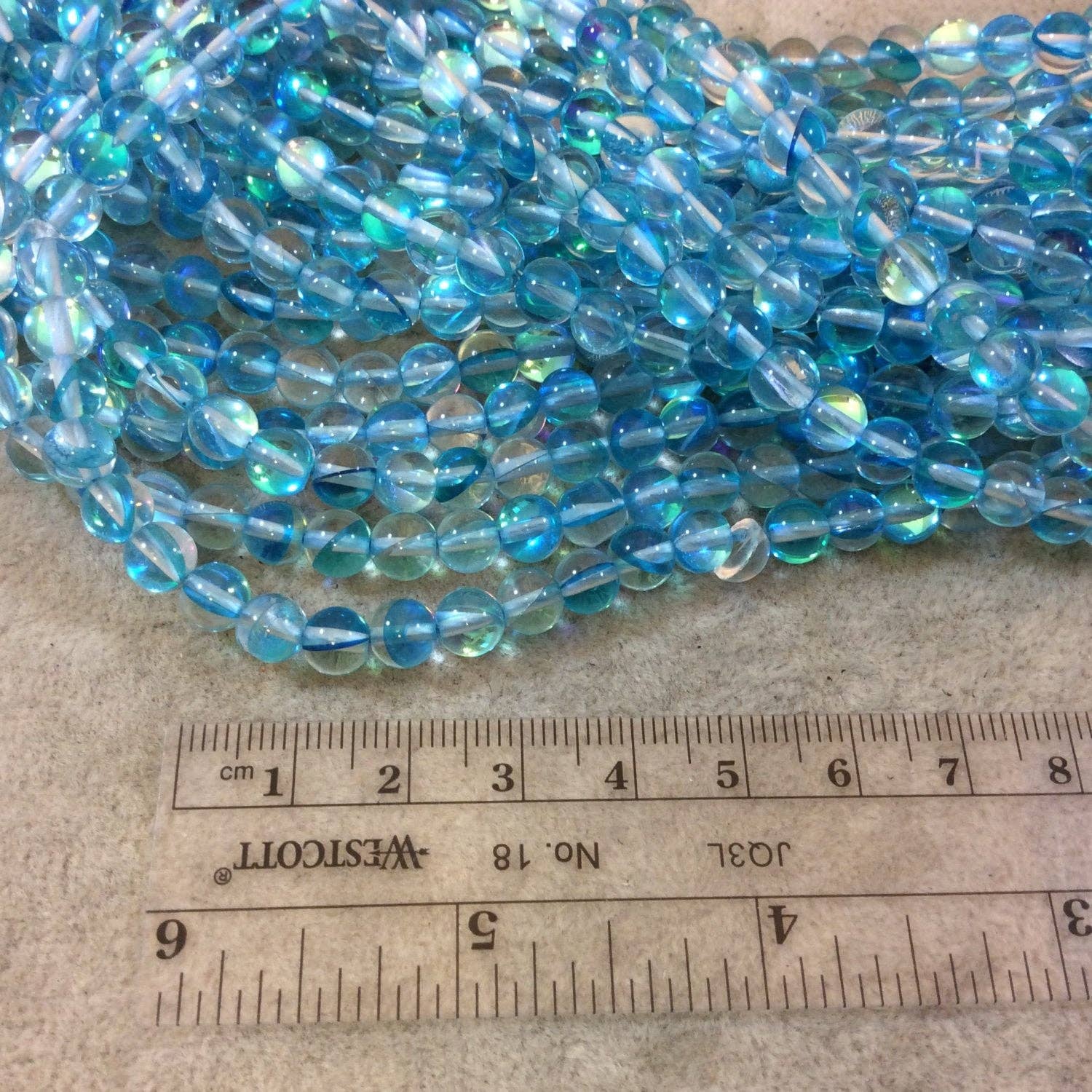 Only Beads - Wholesale Beads - Aqua Moonstone Glass Beads–6mm Smooth Round Strand (67 pcs)1