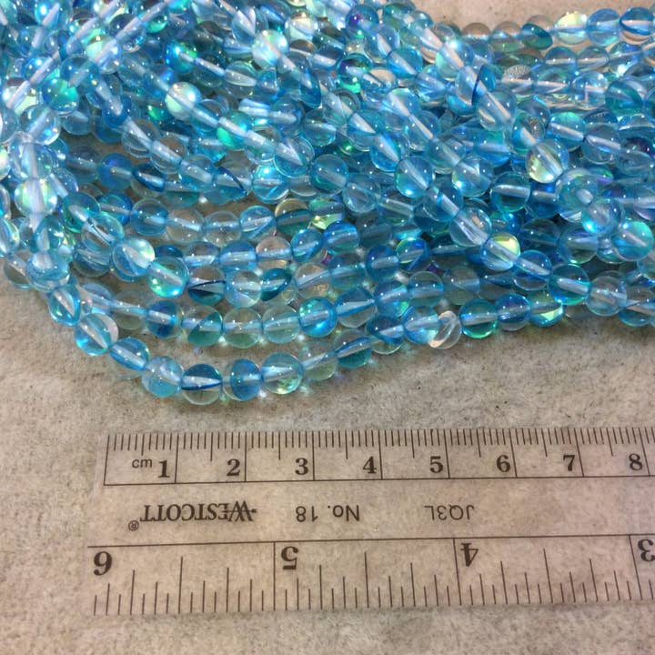 Only Beads - Wholesale Beads - Aqua Moonstone Glass Beads–6mm Smooth Round Strand (67 pcs)1