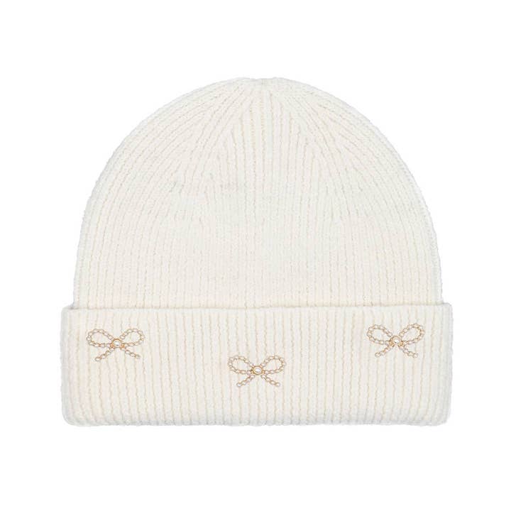 Frem - Wholesale Beanie - Women's - Pearl & Bow Charms Ribbed Hat7